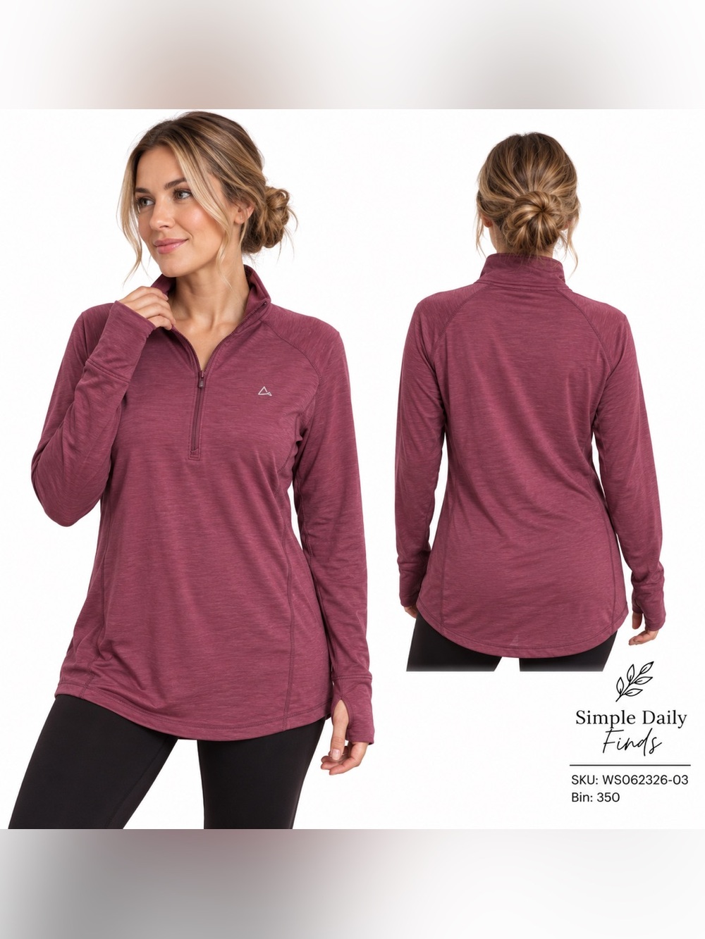 Paradox XL Merino Wool Blend Quarter Zip Pullover Thumbholes Burgundy